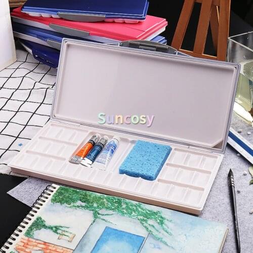 18-Well Porcelain Artist Paint Palette, Mixing Ceramic Watercolor Palette for Watercolor Gouache Acrylic Oil Painting, Rectangle