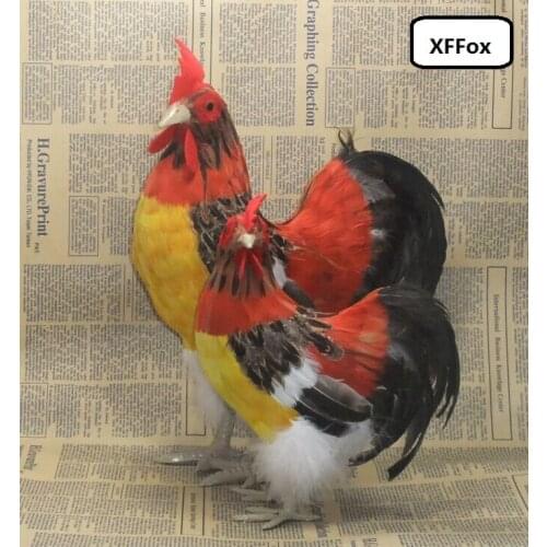 A pair of simulation yellow cock models plastic&furs real life chicken dolls gift about 25-34cm xf2061