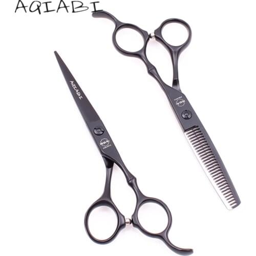Hairdressing Scissors 6" AQIABI Black 440C Cutting Scissors Thinning Shears Hair Scissors Haircut Capes Razor Dropshipping A9030