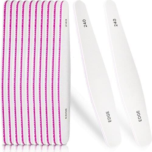 10Pcs White Diamond Nail File 240/240 Grit Polishing Professional Files Manicure Pedicure Buffer Nail Art UV Gel Tools System