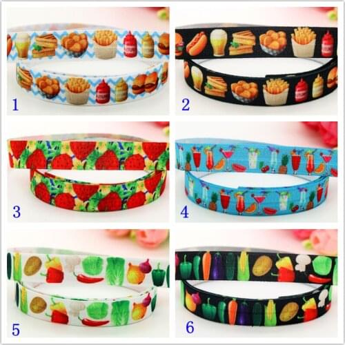5/8'' Free shipping Fold Elastic FOE Hamburger vegetable strawberry printed headband headwear diy decoration wholesale OEM D546
