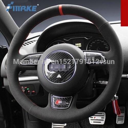For Audi A3 High Quality Hand-stitched Anti-Slip Black Suede Red Thread DIY Steering Wheel Cover
