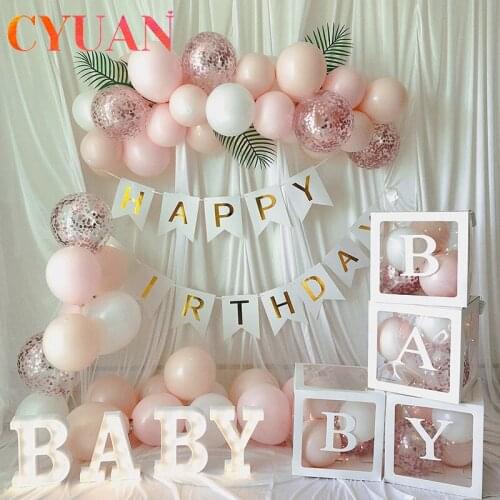 CYUAN Baby Shower Transparent Name Letter Box Babyshower Balloons Decoration Gender Reveal Party Boy Girl One Year Old Birthday
