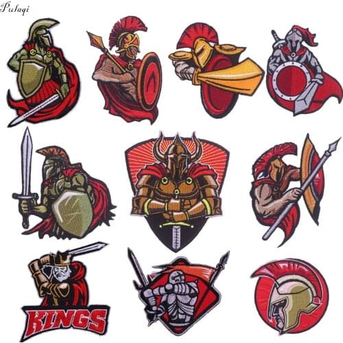 Pulaqi Spartacus Roman Soldier Iron On Patches For Clothing Sparta Sticker Embriodered Patch DIY Stickers For T-shirt Decor F