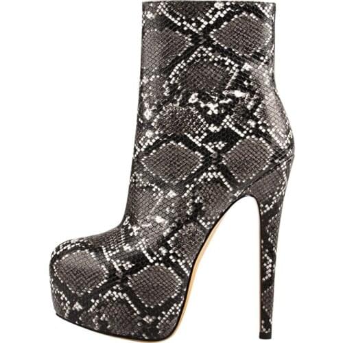 Richealnana Womens Black Sanke Rounded Toe 16CM Thin High Heel Color Side Zipper Ankle Booties Slim Fashion Matte Big Size Boot