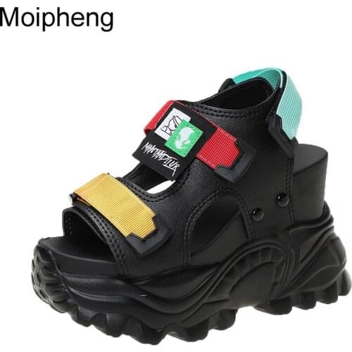 Moipheng Platform Sandals Women 2021 Summer High Heels Sexy Open-toed Chunky Sandals Wedge Shoes Ladies Beach Black Sandalia