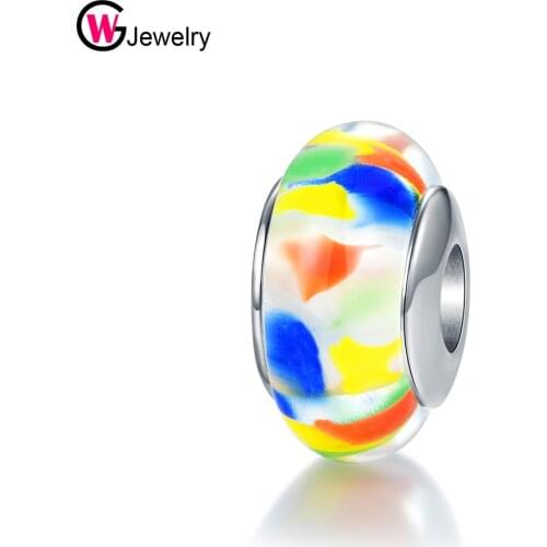 GW Glass Beads 925 Sterling Silver Charms Leaf Bead for Bracelet & Bangle Charm Jewerly Making Color Rainbow