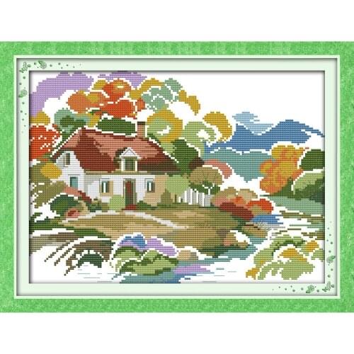 Everlasting Love Jungle Cottages Chinese Cross Stitch Kits Ecological Cotton Fabric 11CT DIY Christmas Decorations For Home Gift