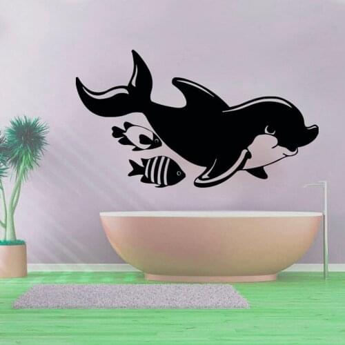 High Quality Hollow Out Fish And Dolphin Wall Sticker Bathroom Waterproof Removable Vinyl Art Decal