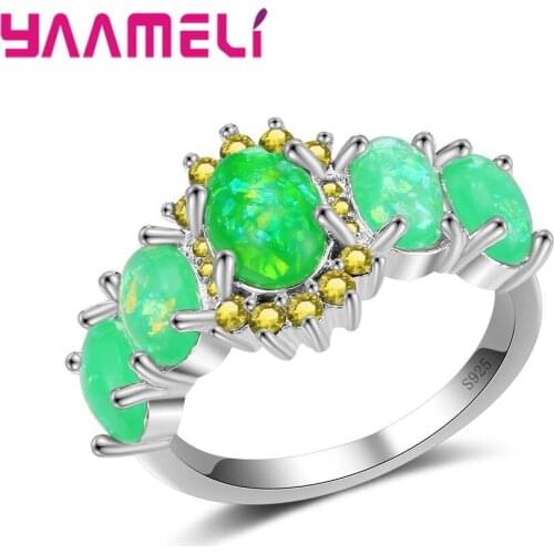 High Quality 925 Sterling Silver Sparkling Opal Stone Pave Ring For Ladies Attending Cocktail Party Dress Charm