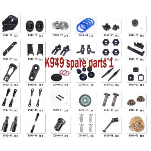 WLtoys K949 10428 RC Car all spare parts bottom tire hub differential cup drive shaft gear pull rod arm from K949-01 to K494-59