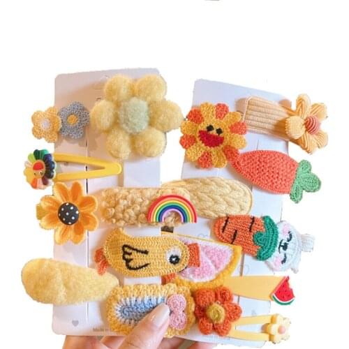 WYINYA Autumn and winter childrens hair accessories set plush flower fruit hairpin girl cartoon wool BB clip baby hairpin