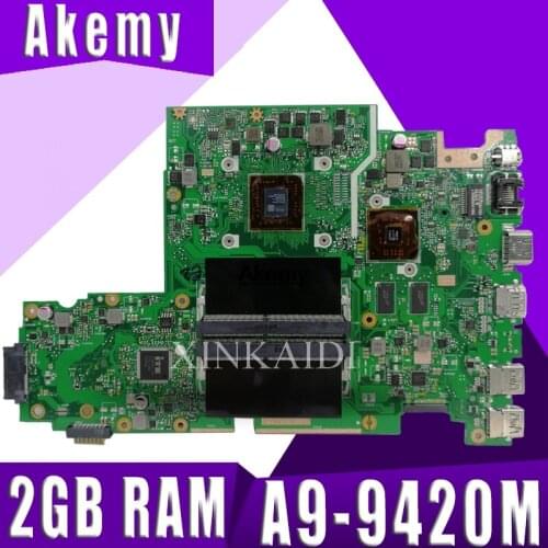 X542BP laptop motherboard For ASUS X542B X542BP A580B K580B Mainboard 100% test 2GB RAM A9-9420M CPU 3.0GHZ