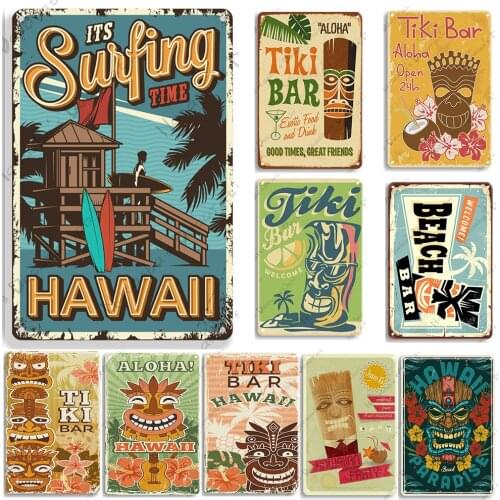 Funny Aloha Tiki Metal Poster Metal Tin Sign Industrial Decoration Vintage Poster Club Pub Bar Home Decor Signs Decorative plate