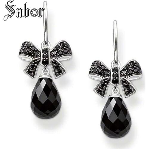 Black Bowknot Water Drop Swan Neck Earrings 2020 New Bow Knot Fashion Jewelry party silver color Gift For Women thomas