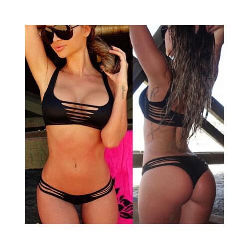Women’s Solid Color 2Pcs Bikini Suit, Low Square Neck Hollowed Tank Tops with Triangle Bottoms for Beach/Swimming