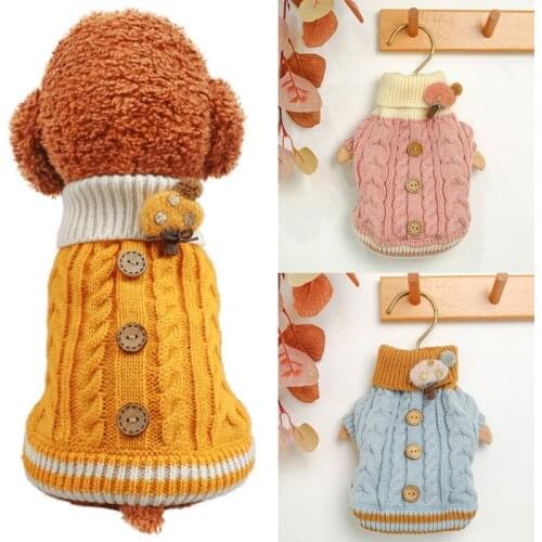 1PCS Winter Small Dog Clothes With Twist Button Puppy Knitting Crochet Cloth Sweater Dog Costume