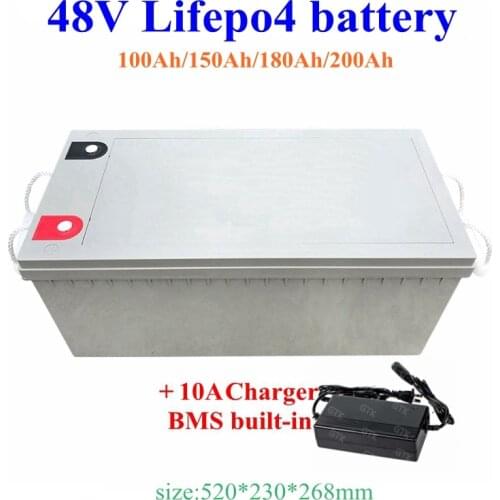 48V 100Ah 150Ah 160Ah 180Ah 200Ah LiFepo4 lithium battery BMS 16S for inverter Solar energy storage boat motorhome+10A charger