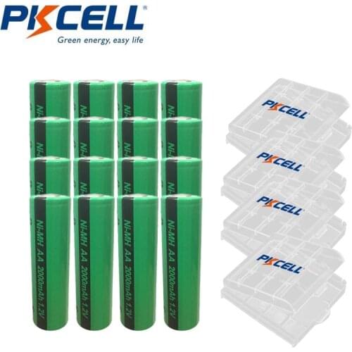 16Pcs Pkcell NI-MH AA 1.2V Battery Rechargeable Industries Batteria 2000mAh Industrial Package Flat With 4Pcs Battery Box