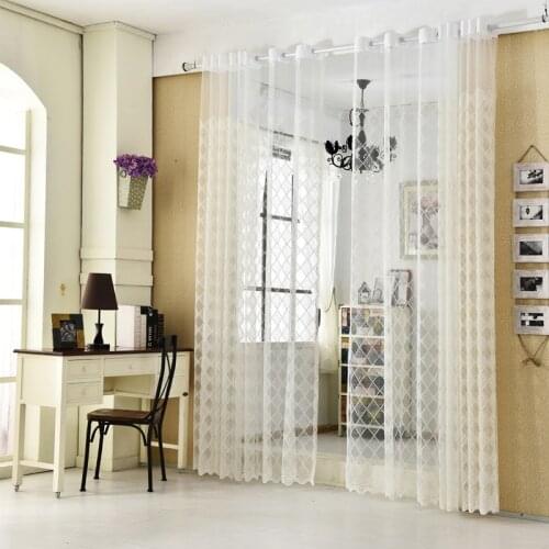 White Embroidered Curtains Tulle Window Decoration Modern Plaid Sheer Curtains for Kitchen