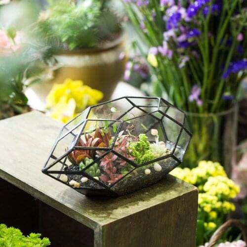 Handmade Large Irregular Polyhedral Geometric Glass Terrarium Box Lantern Succulents Planter Air Plants Holder Bonsai Flower pot