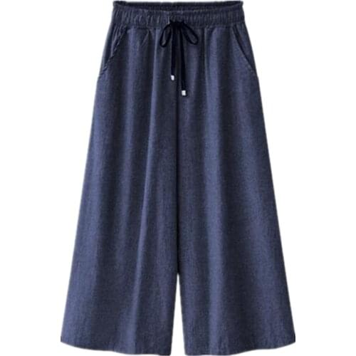 Summer Autumn Cropped Trousers For Women 2020 High Waist Wide Leg Pants Plus Size M-6XL 7XL Casual Loose Street Jean P