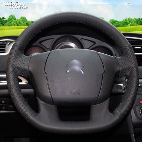 Shining wheat Hand-stitched Black Leather Steering Wheel Cover for Citroen C4 C4L C4 L New C4