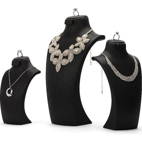 PU Leather Portrait Necklace Display Stand Holder Jewellry Mannequin Bust For Necklace Pendant Window Display 33cm~21cm Heigh