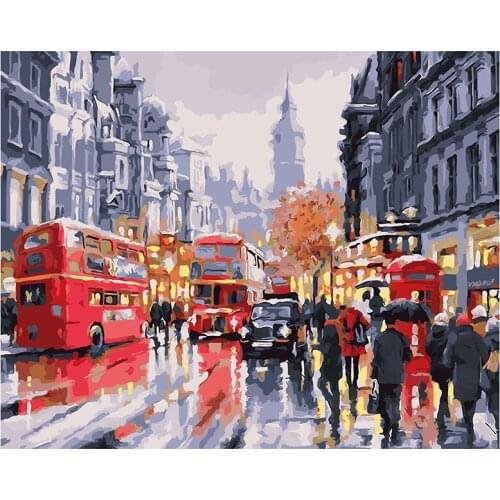 Painting By Numbers Street pedestrian Frameworks Coloring By Numbers Home Decor Pictures Landscape Tree Flower Decorations