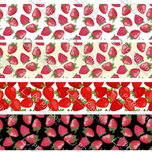 16-75MM Cartoon Strawberry Printed Grosgrain Polyester Ribbon 50 Yards Gift Wrapping Diy Bows Wedding Drections Ribbons