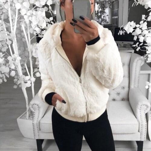 Winter Faux Fur Jacket Women Hooded Warm Coat Jacket Basic Short Parkas Female Bomber Coat