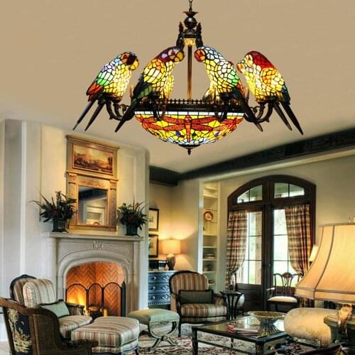 Led e27 Tiffany Glass Zinc Alloy Parrot LED Lamp LED Light.Pendant Lights.Pendant Lamp.Pendant light For Dinning Room Foyer