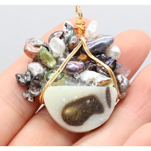 Hot Selling Irregular Semicircle Winding Gold Thread Pearl Pendant DIY Necklace Sweater Chain Exquisite Gift Making 40x40mm