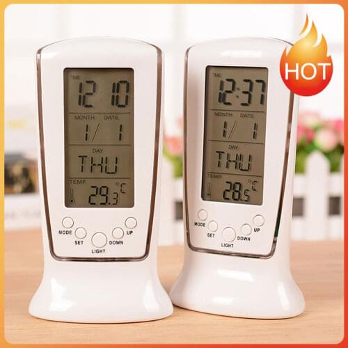 LCD Time Desktop Table Clocks Digital LED Blue Night Light Calendar Thermometer LCD Display Music Alarm Clock