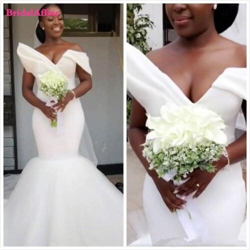 Cheap Wedding Dresses Sweetheart Neckline Pleats African Plus Size Bridal Dress Black Girls Gowns vestidos de novia
