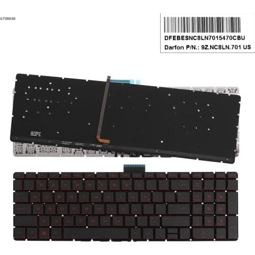 US QWERTY New Keyboard for HP Omen 15-AX000 15-AX100 15-AX200 Laptop with Red Printing Red Backlit No Frame