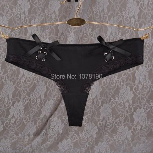 New design black leggings silky bow temptations low waist sexy fashion thong T pants brief