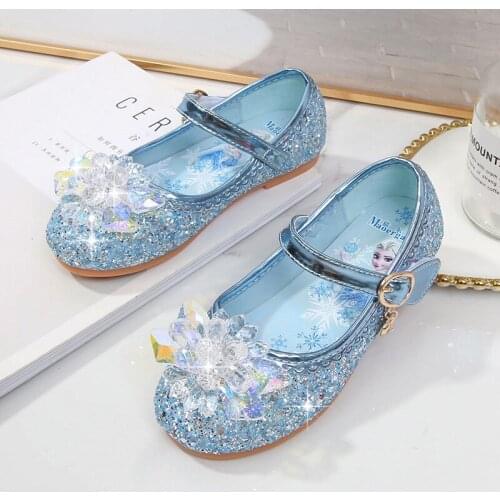 Disney Princess Crystal Shoes New Girls Single Shoes Frozen Aisha Sophia Princess Shoes Catwalk Performance Shoes