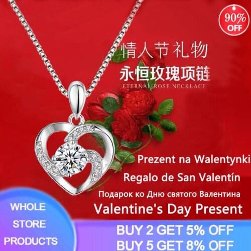 Valentine Day Gift Original 925 Sterling Silver Heart Connected Heart With CZ Pendant Necklace for Girlfriend Silver 925 Jewelry