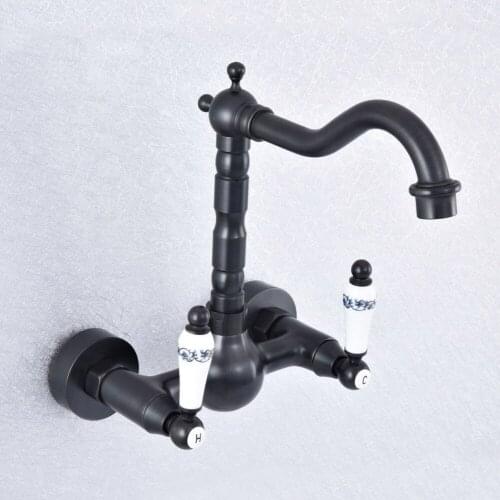 Swivel 360 Bathroom Bathtub Faucet Torneira Wall Mount Oil Rubbed Black Bronze Basin Sink Faucet Mixer Tap Nsf702