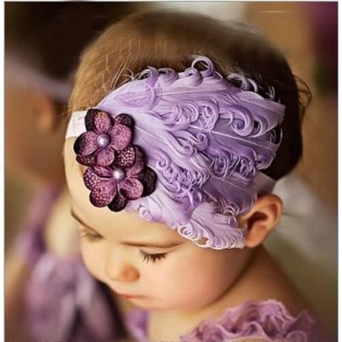 2019 Purple hair accessories for Baby Girls flower Feather headband