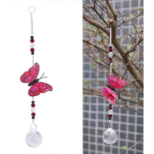 Crystal Rainbow Butterfly Suncatcher Hanging Window Pendant Home Garden Decor Crystal Ornament Transparent