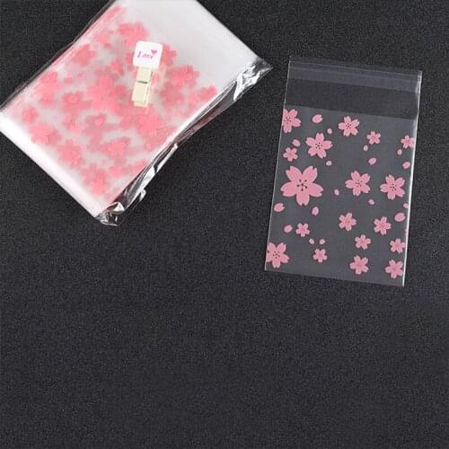 Biscuit Bag Cherry Pattern Self-adhesive Nice Gift 100Pcs Plastic Baking Packaging Bag Cookie Candy Bags storage of food