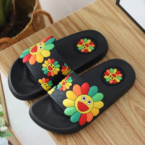 Children Slippers For Girls Fashion Cartoon Flower Pattern Kid Flip Flops PVC Soft Sole Flat Slide Casual Beach Shoe 2021 Summer