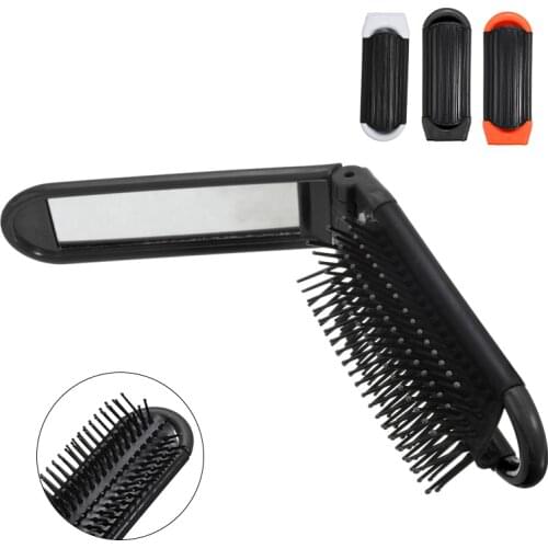 1PC Mini Size ABS Folding Hair Brush High Quality High Temperature Resistant Anti Static Compact Hair Comb With Mirror 3 Colors
