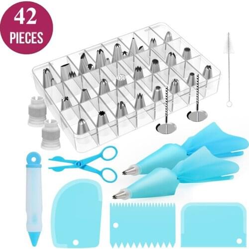 42Pcs Cake Decorating Tools Icing Piping Tips Scraper Pastry Nozzles Converter Cream Bag Confectionery Cupcake Dessert Baking