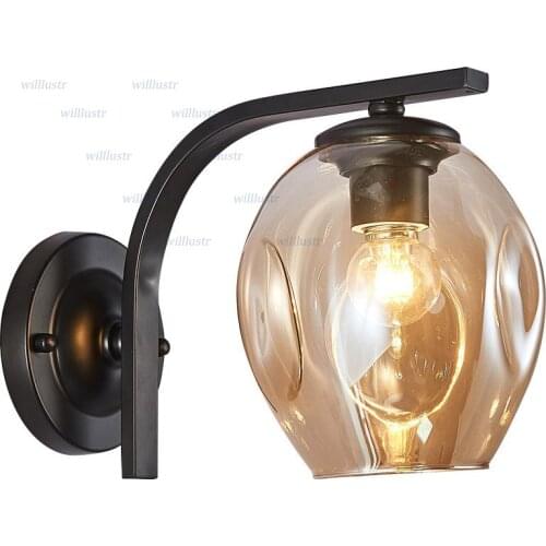 Modern Black Gold Metal Wall Sconce Branching Bubble Stained Glass Lamp Hotel Cafe Aisle Bedside Amber Smoke Blue Green Light