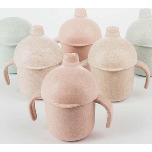 2021 160ml Wheat Baby Food Milk Straw Water Cup Two Hand Holder Bottle Leak-proof Drink Cup Children Suction Cups Christmas Gift