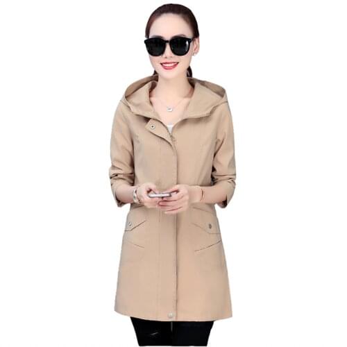 Plus size Womens trench coat spring coat 2020 new wave was thin autumn and winter medium long Hooded windbreaker overcoat