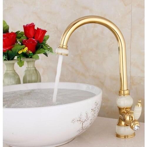 Vidric Brass torneira cozinha with Jade kitchen faucet/single handle Gold finish basin sink mixers tap sink faucet brass vintage